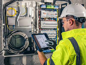 Technician working on electrical panel